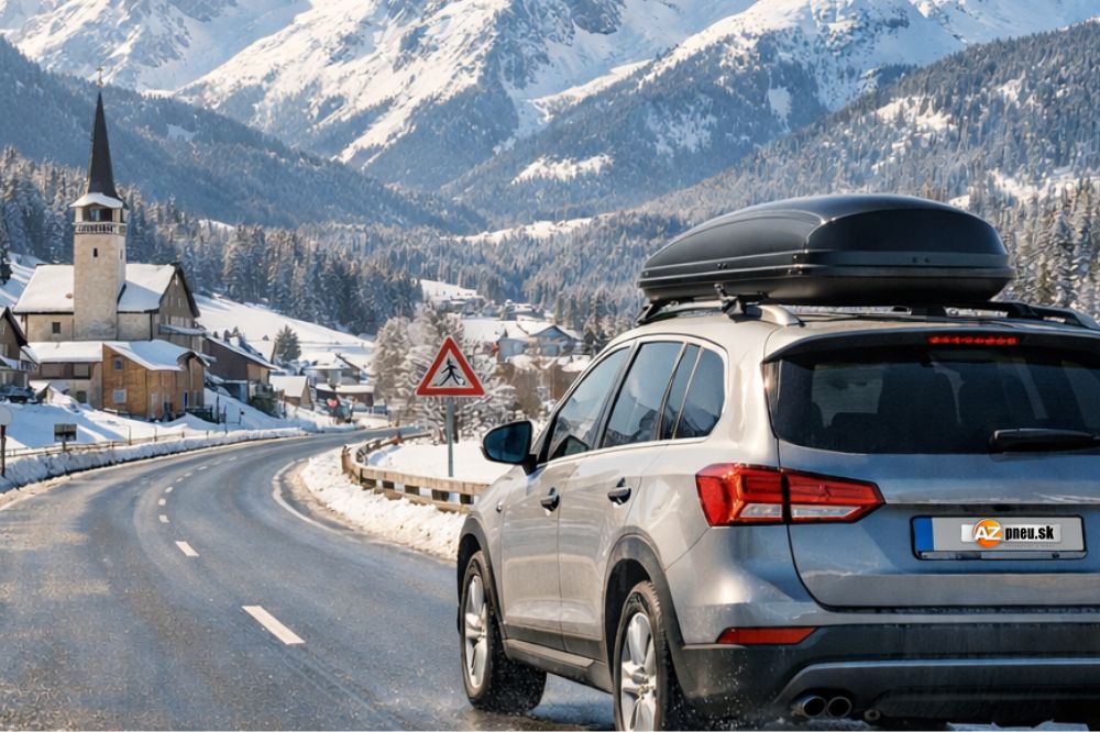 Auto so stre&scaron;n&yacute;m boxom vch&aacute;dza do horskej dediny