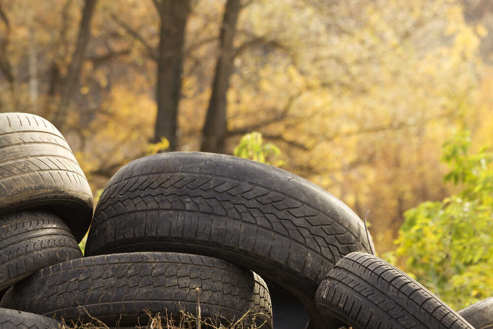 Staré pneumatiky v lese