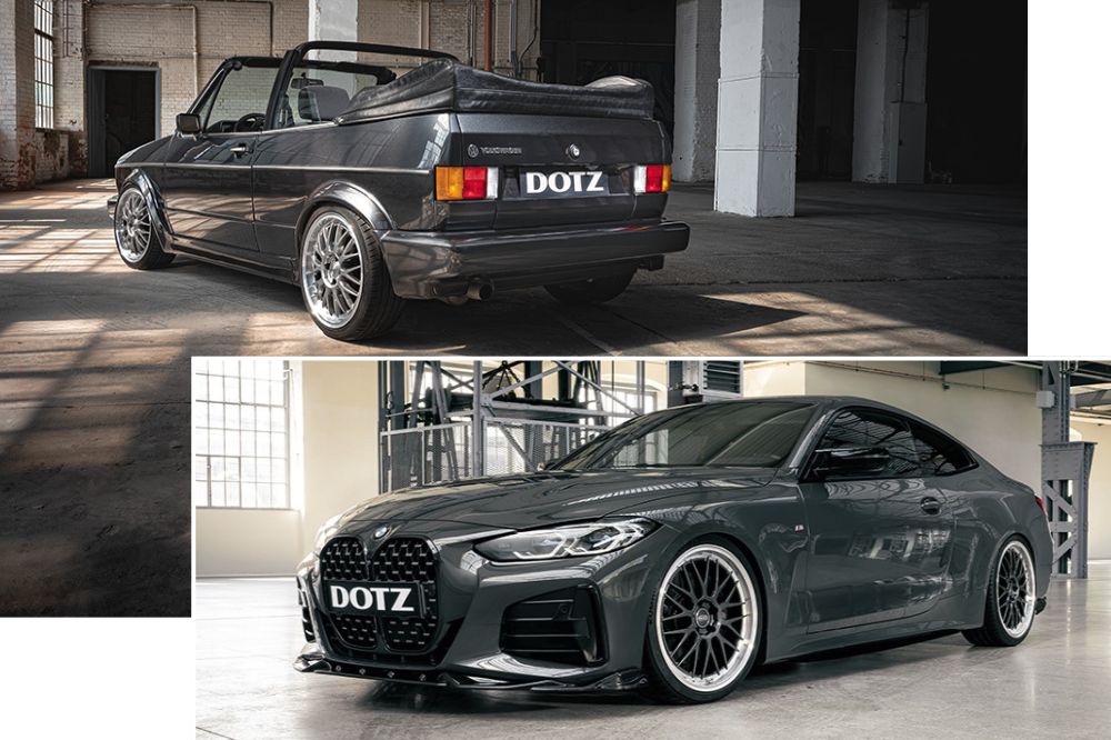 Golf MK1 s hliníkovými diskami DOTZ Bilbao blaze a BMW440I s hliníkovými diskami DOTZ Bilbao dark